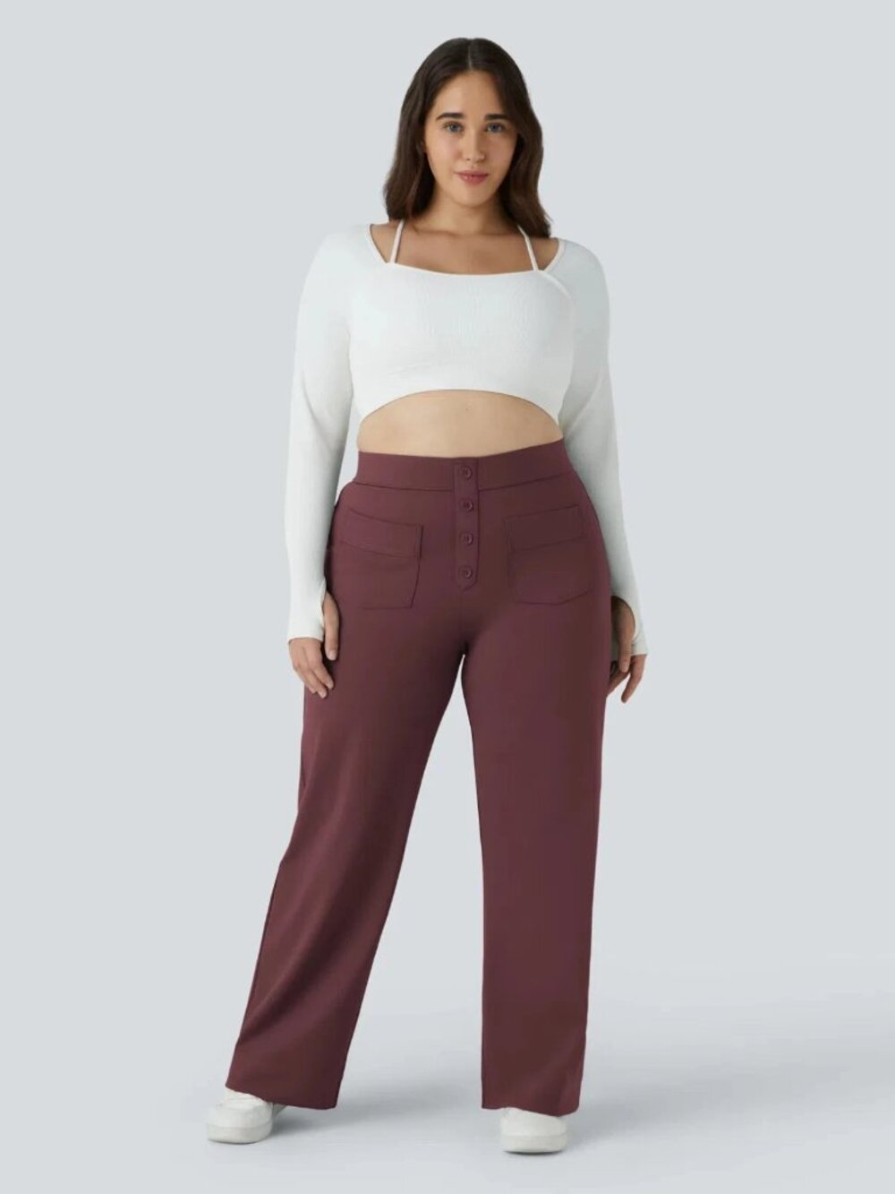 Halara DayStretch Pants 1X High Waist Pockets Straight Leg Stretch Red Mahogany